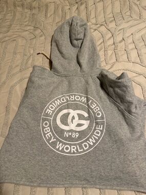 Cropped Obey Grey Pullover Hoodie